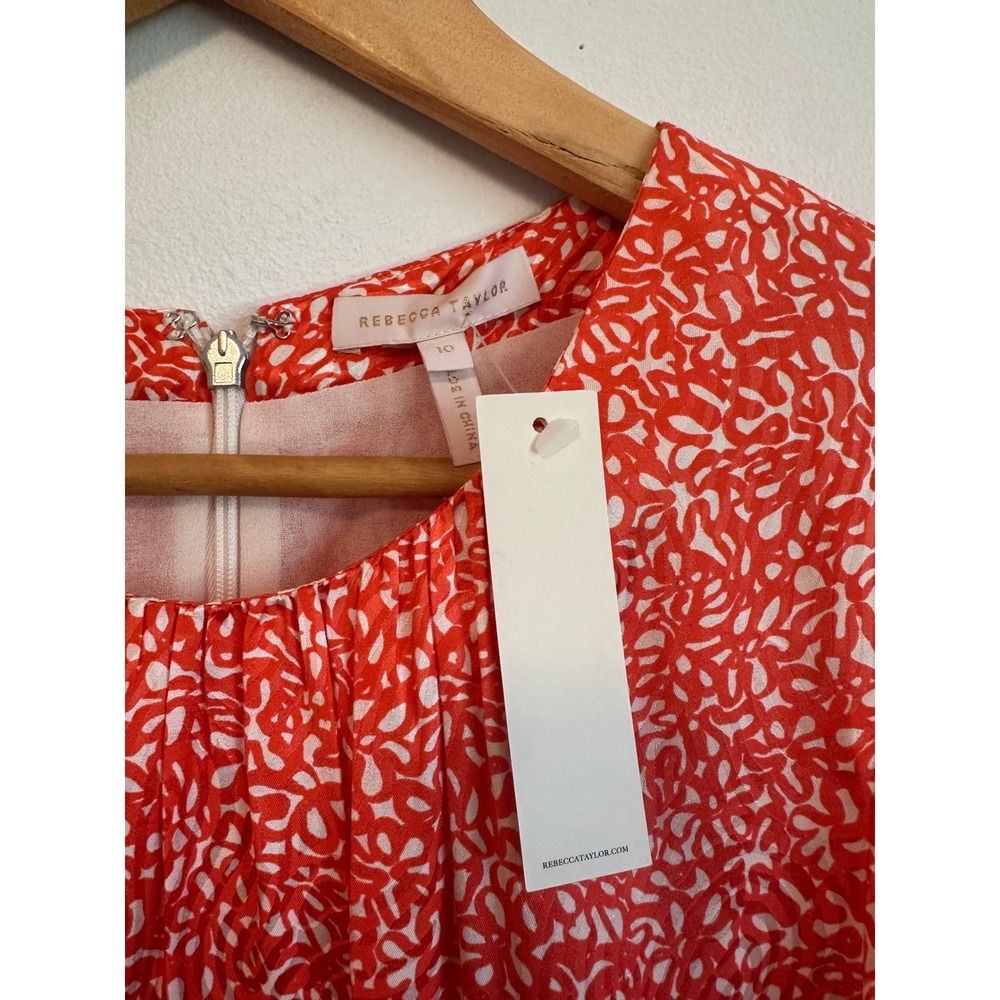 Rebecca Taylor Orange and White Silk Blend Floral Flutter Sleeve Dress | Size 10 - Picture 3 of 7